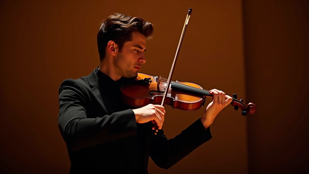 Close-up of violin being played by musician in professional concert setting
